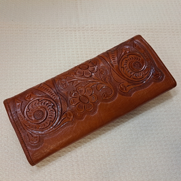 Alejandro Yeo Clutch Wallet Hand Tooled Pure Leather Floral Engraved With Mexico - Picture 2 of 16